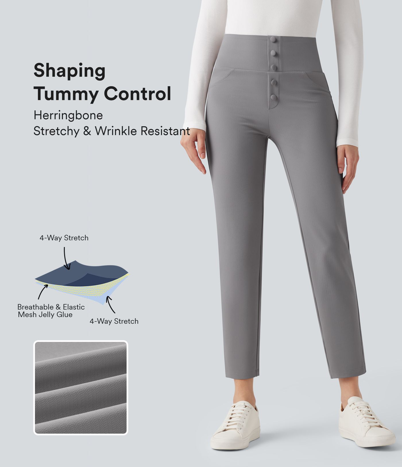 Tailored high-waisted slimming tapered pants in herringbone pattern with Halara Flex™ pockets
