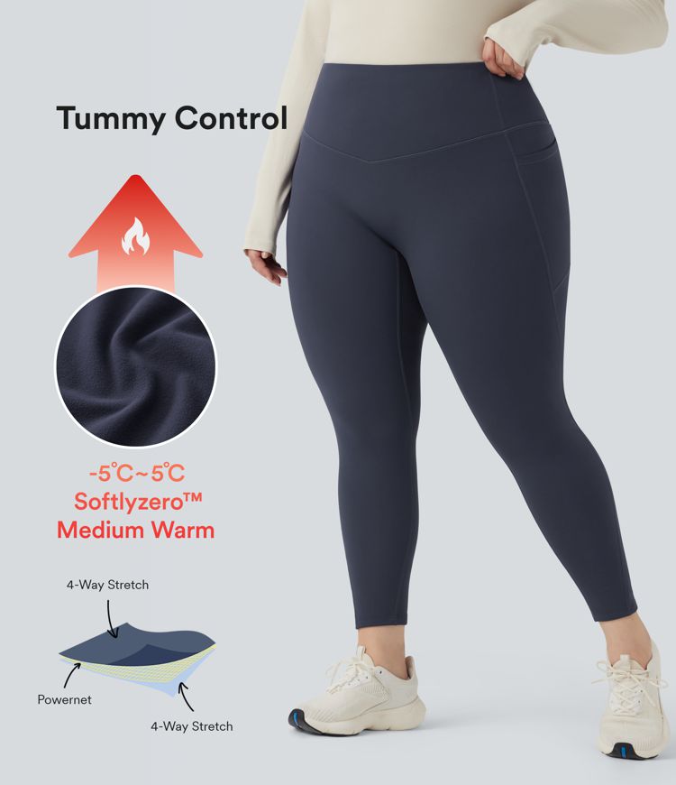 SoftlyZero™ Plush Thermal High Waisted Tummy Control Training Plus Size Legging with Pockets