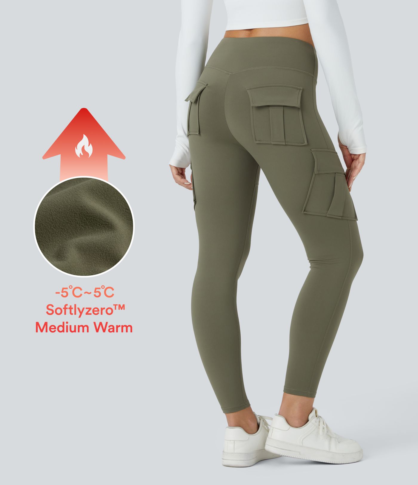 SoftlyZero™ Plush Thermal High Waisted Cargo Pocket Skinny 7/8 Yoga Leggings