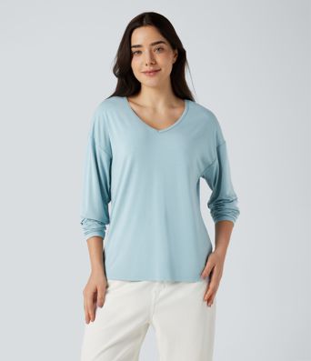 Top casual manga larga de escote en V