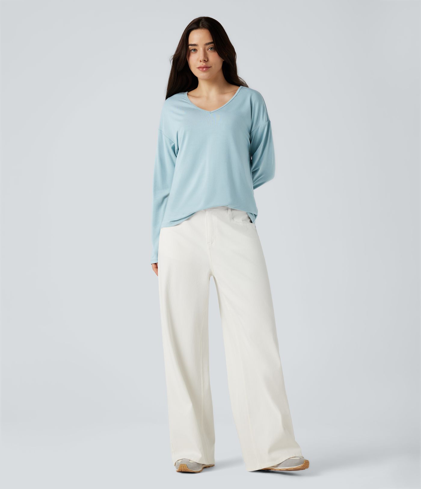 Top casual manga larga de escote en V