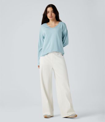 Top casual manga larga de escote en V