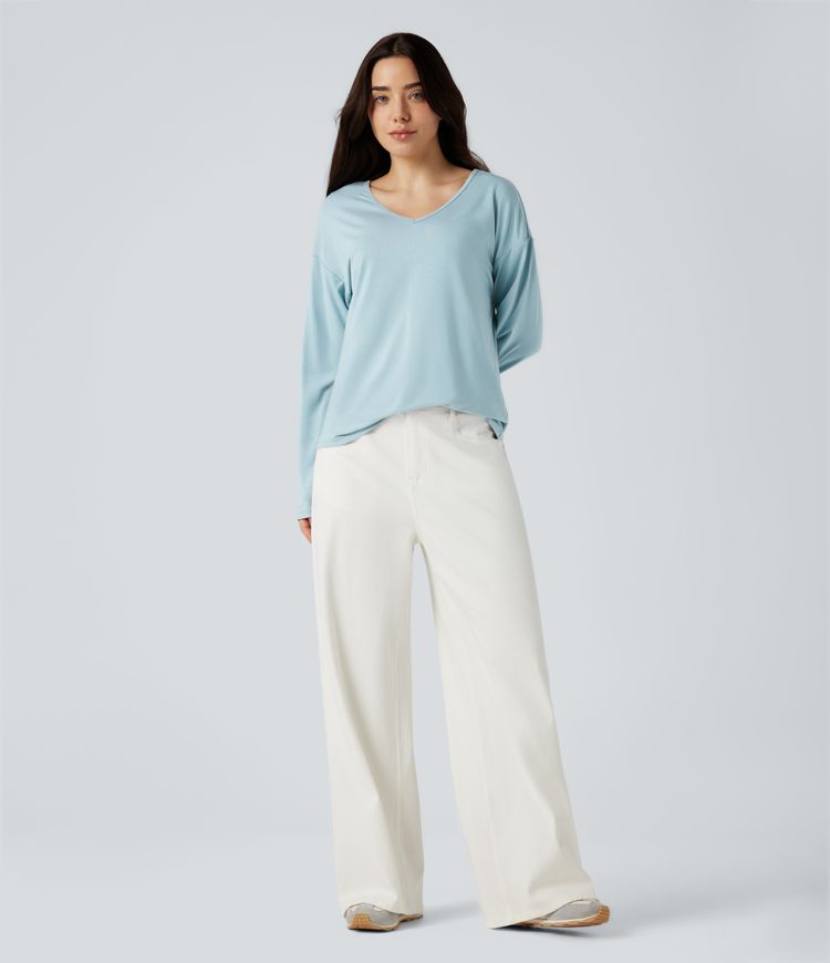 Top casual manga larga de escote en V