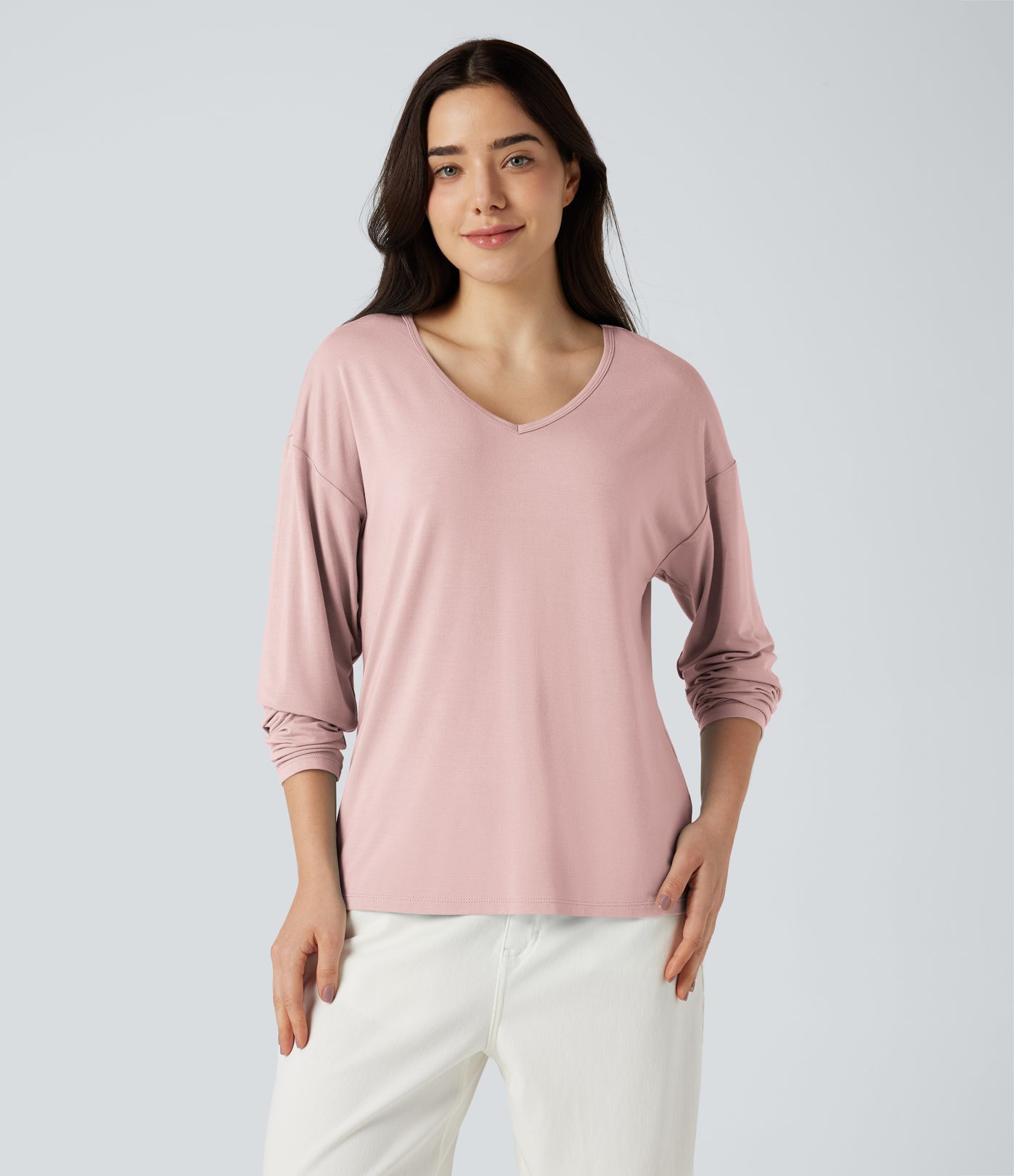 Lässiges Oberteil mit V-Ausschnitt und langen Ärmeln