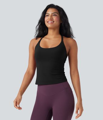 Scoop Neck Crisscross Back Crossover Hem Yoga Cami Top