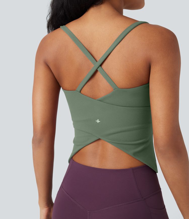 Scoop Neck Crisscross Back Crossover Hem Yoga Cami Top