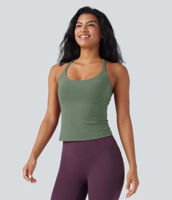 Scoop Neck Crisscross Back Crossover Hem Yoga Cami Top