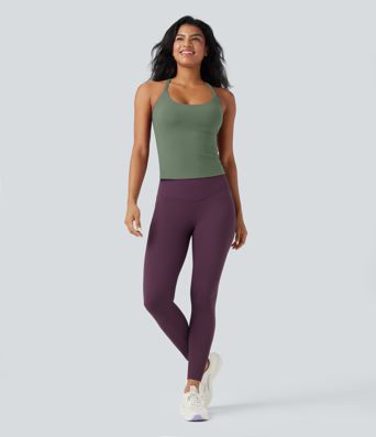Scoop Neck Crisscross Back Crossover Hem Yoga Cami Top