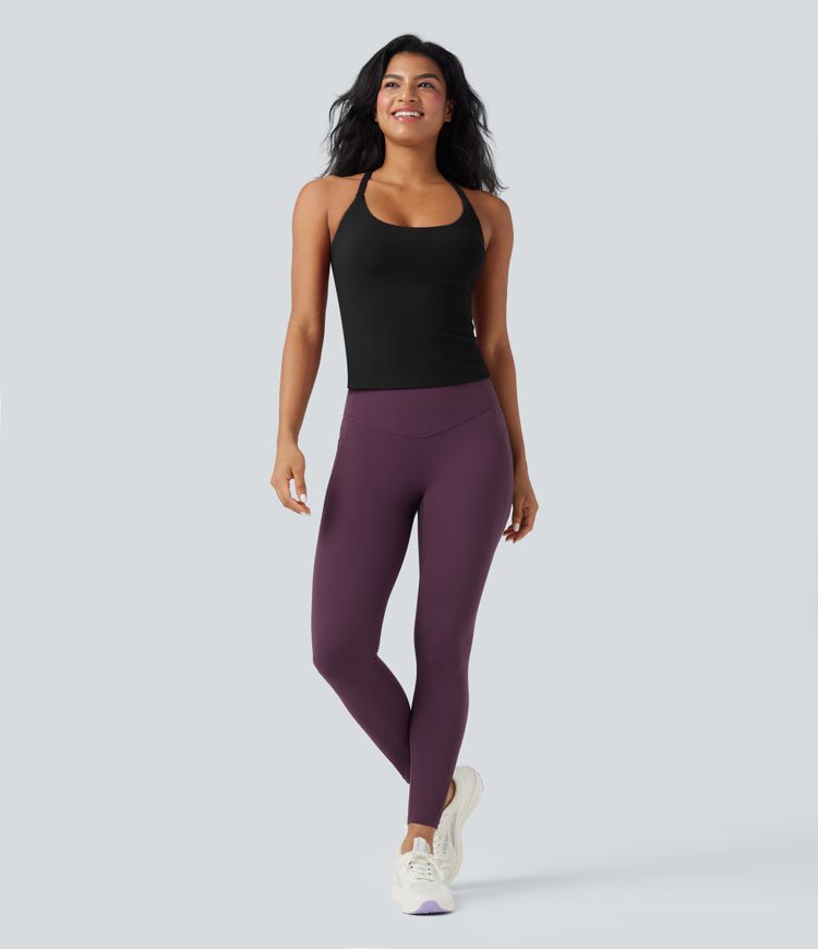 Scoop Neck Crisscross Back Crossover Hem Yoga Cami Top