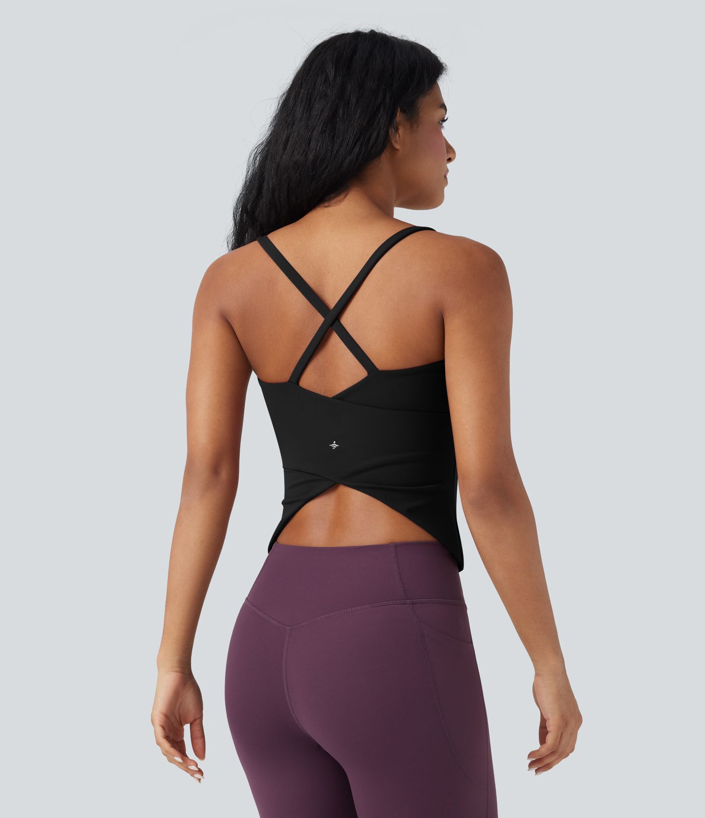 Scoop Neck Crisscross Back Crossover Hem Yoga Cami Top