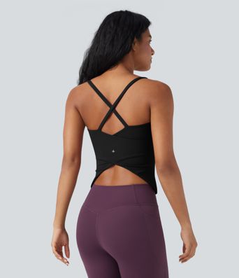 Scoop Neck Crisscross Back Crossover Hem Yoga Cami Top