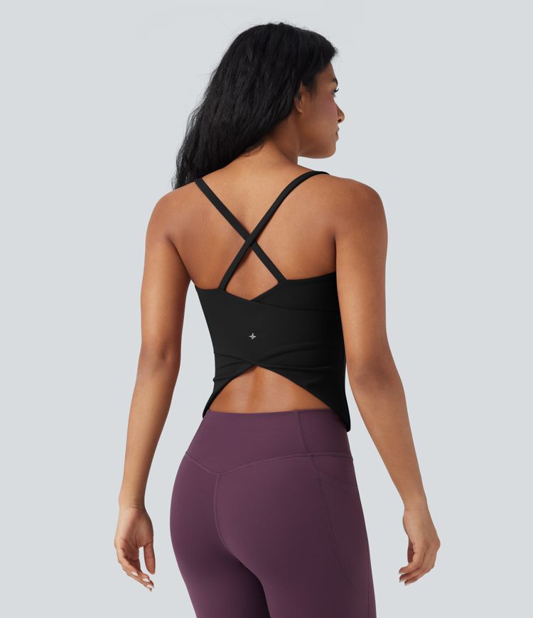 Scoop Neck Crisscross Back Crossover Hem Yoga Cami Top
