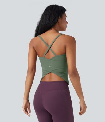 Scoop Neck Crisscross Back Crossover Hem Yoga Cami Top