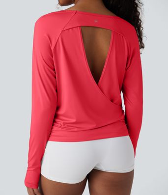 Cut-out Back Thumb Hole Ruched Relaxed Yoga Sports Top