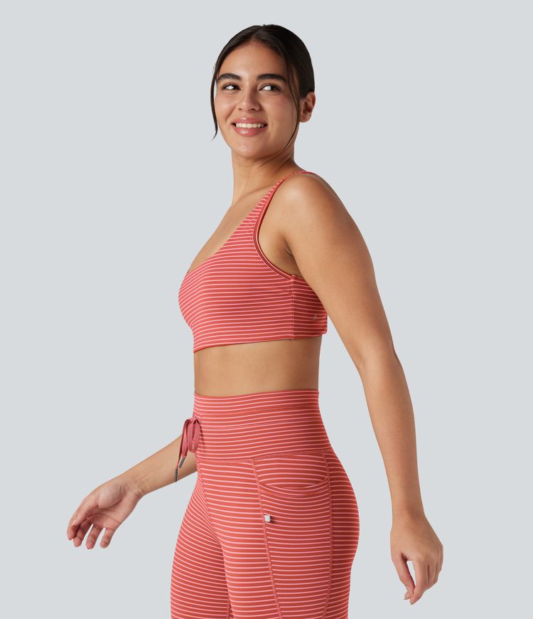 Low Support U Neck Cut Out Stripe Yoga Sports Bra