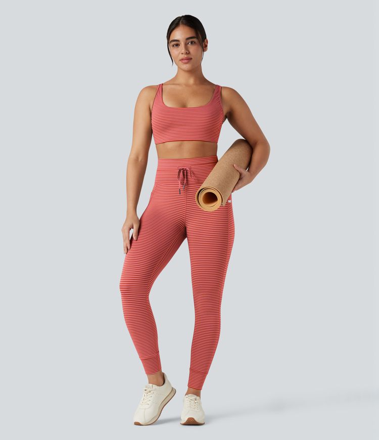Low Support U Neck Cut Out Stripe Yoga Sports Bra