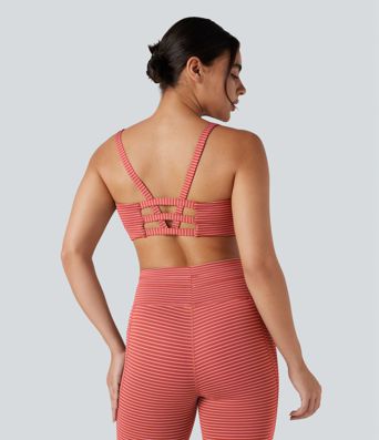 Low Support U Neck Cut Out Stripe Yoga Sports Bra