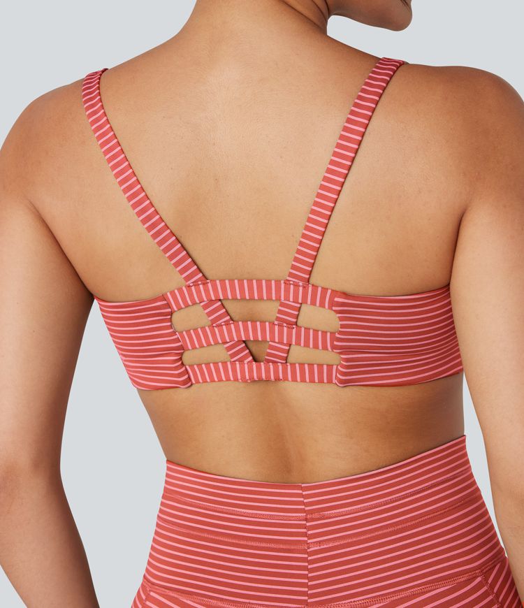 Low Support U Neck Cut Out Stripe Yoga Sports Bra