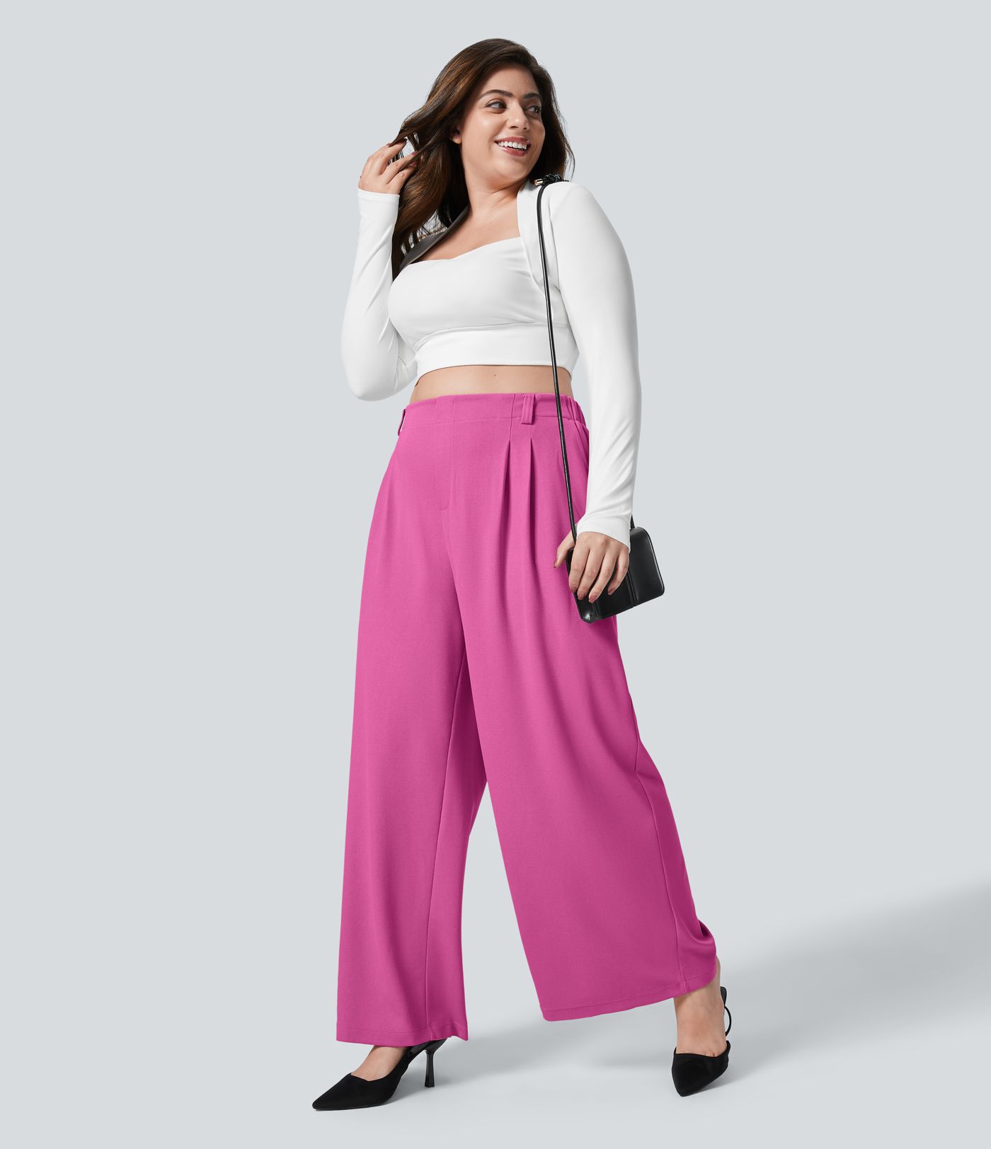 Halara Flex™ High Waisted Pocket Wide Leg Waffle Women Baggy Work Pants Plus Size