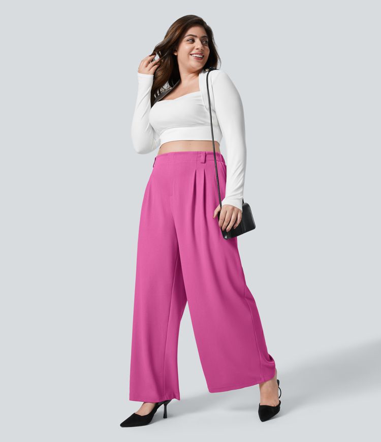 Halara Flex™ High Waisted Pocket Wide Leg Waffle Women Baggy Work Pants Plus Size