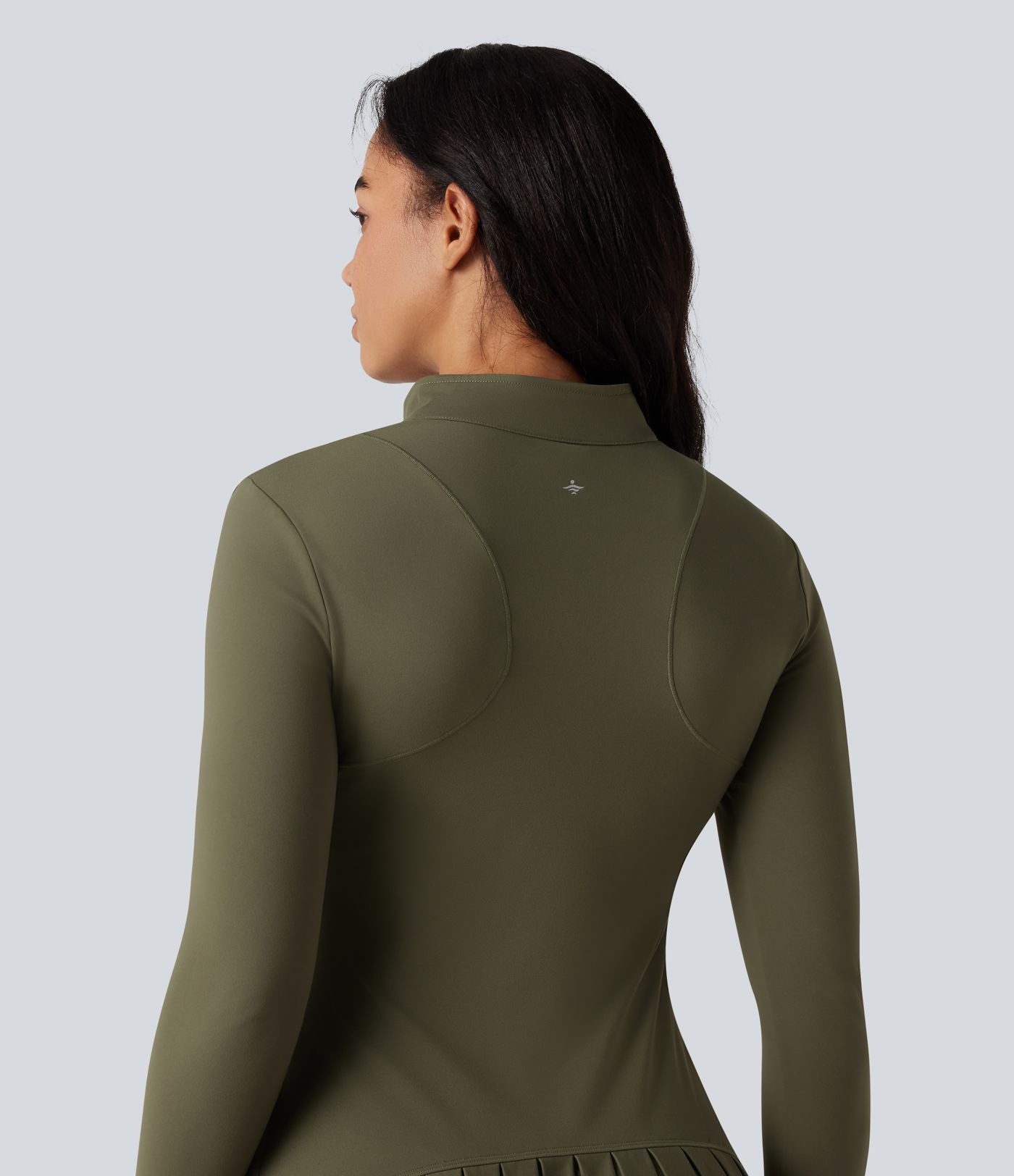 SoftlyZero™ Plush Stand Collar Half Zipper Long Sleeve Thumb Holes Pleated Hem Mini Dance Active Dress