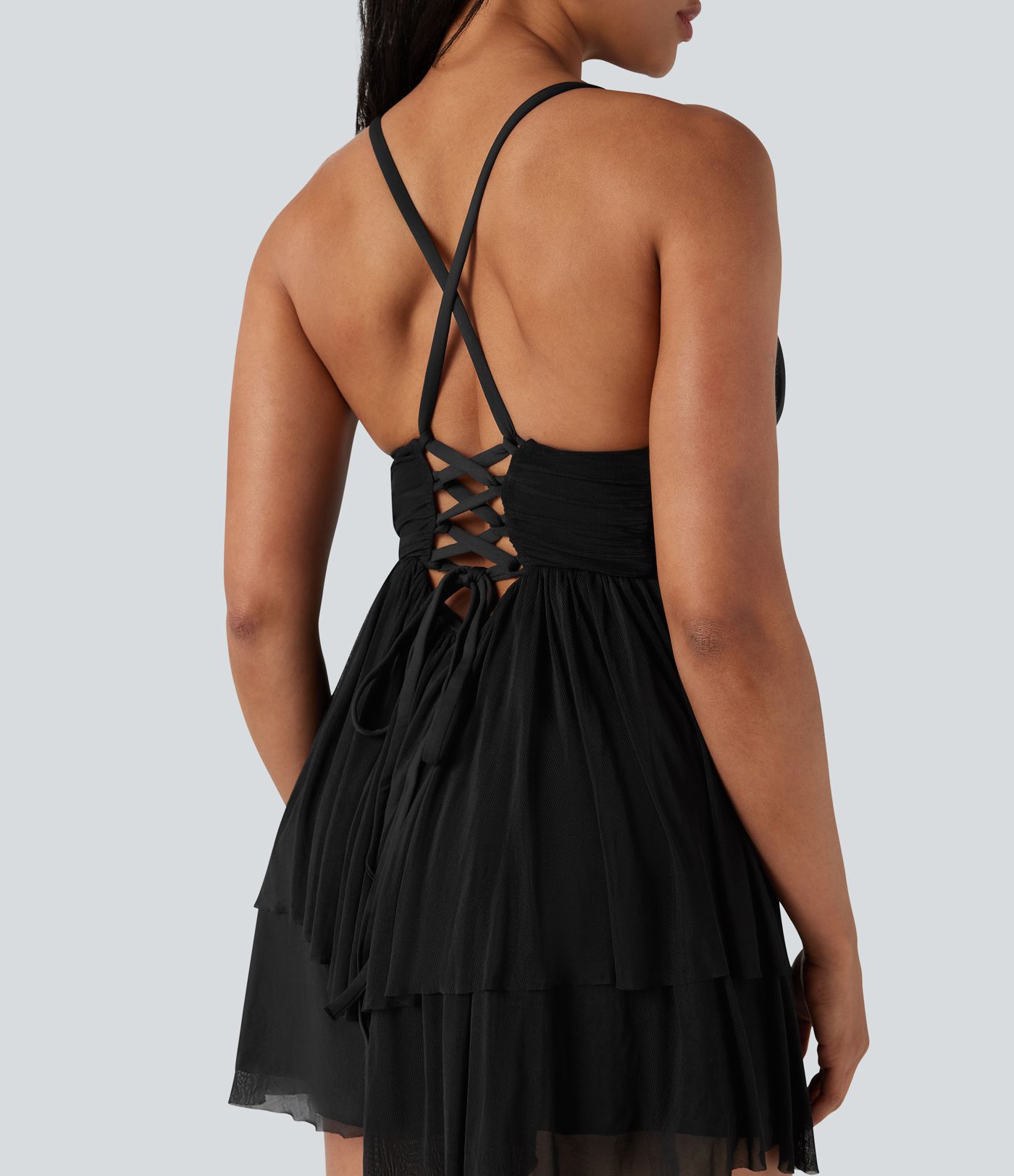 Robe courte mesh à volants dos nu lacée - Bonnets D/DD/DDD/F