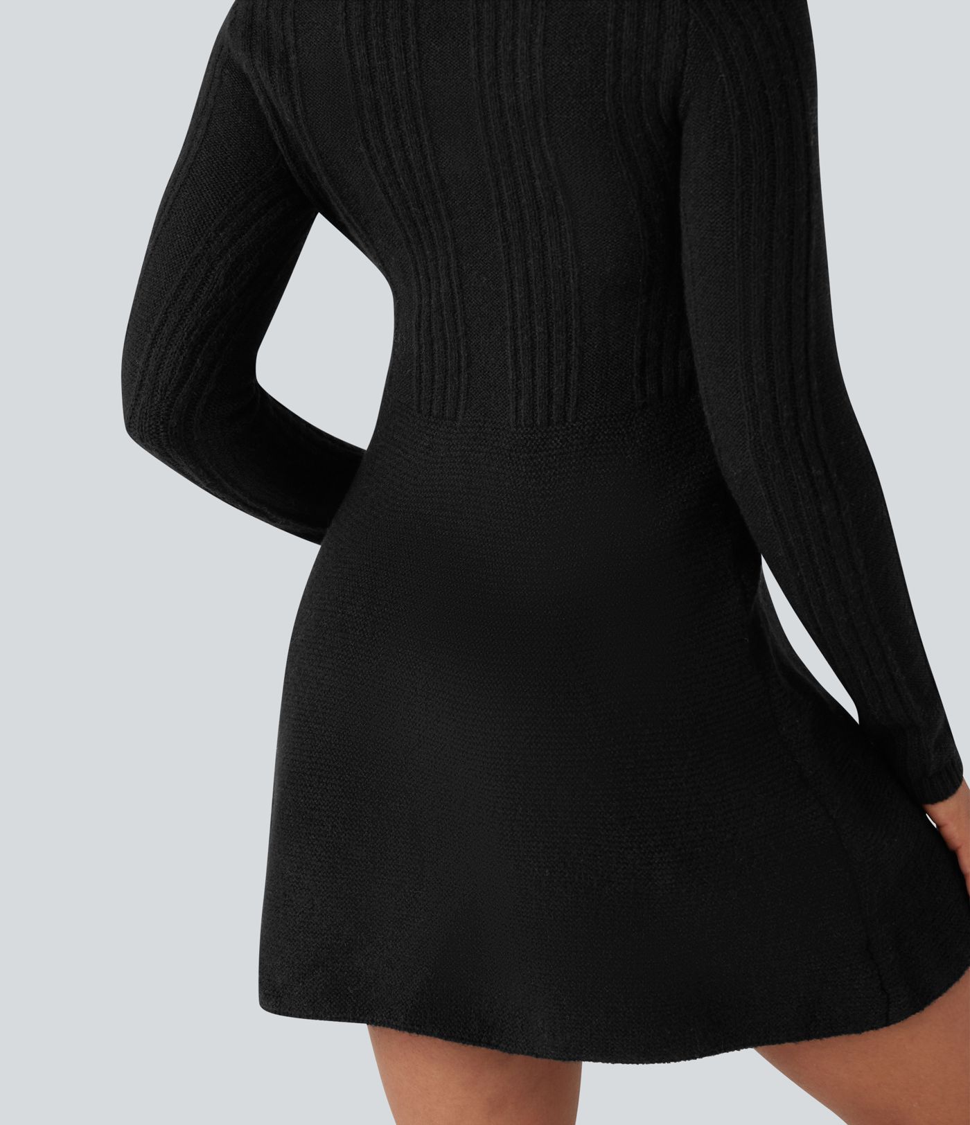 Lässiges Mini-Pulloverkleid mit V-Ausschnitt und langen Ärmeln