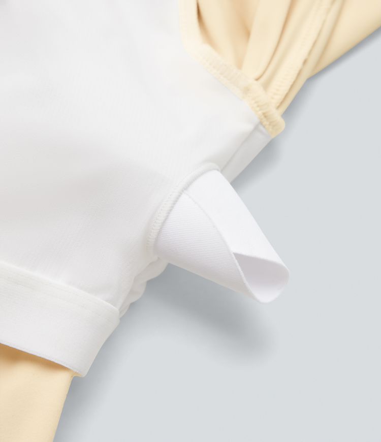 SoftlyZero™ Plush Square Neck Long Sleeve Thumb Hole Contrast Mesh Cropped Yoga Sports Top