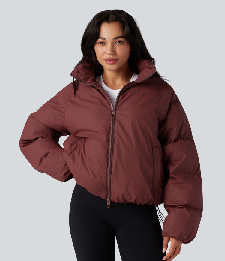 High-neck Drawstring Hem Oversize Casual Padded Jacket with Pockets