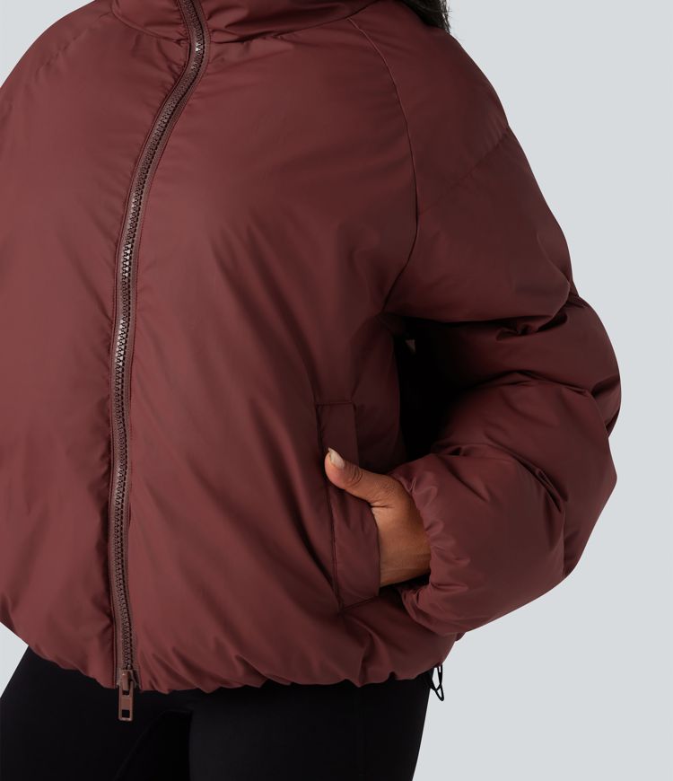 High-neck Drawstring Hem Oversize Casual Padded Jacket with Pockets