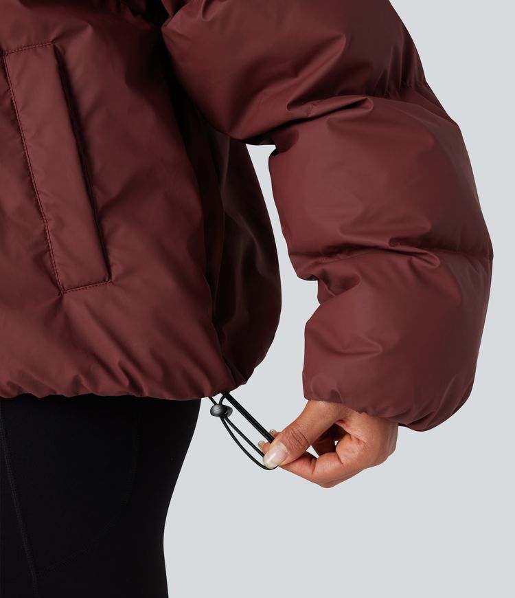 High-neck Drawstring Hem Oversize Casual Padded Jacket with Pockets
