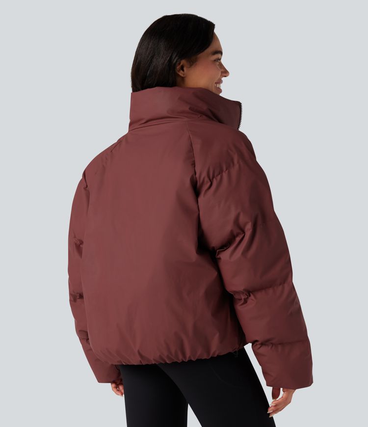 High-neck Drawstring Hem Oversize Casual Padded Jacket with Pockets