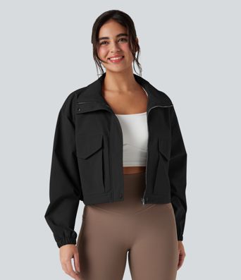 Durable Water Repellent Drawstring Casual Windbreaker Jacket with Pockets