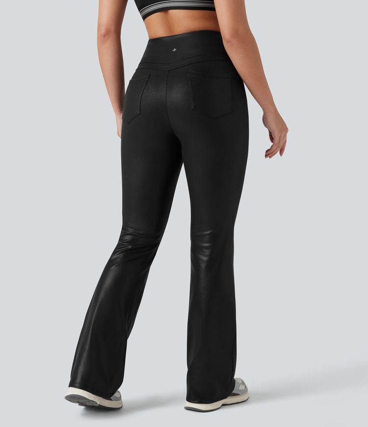 Halara Ultrasculpt™ Faux Leather Shine High Waisted Tummy Control Yoga Leggings with Pockets