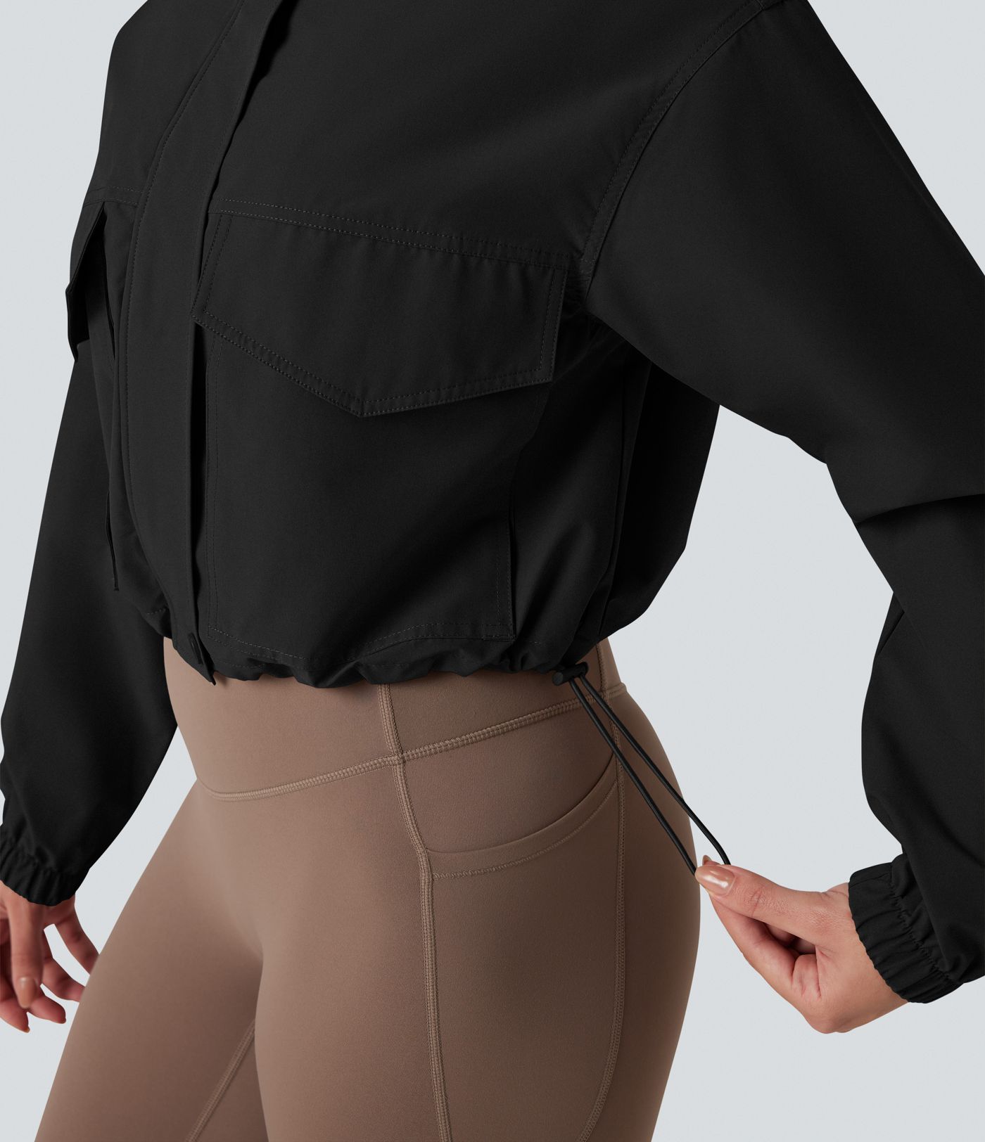 Durable Water Repellent Drawstring Casual Windbreaker Jacket with Pockets