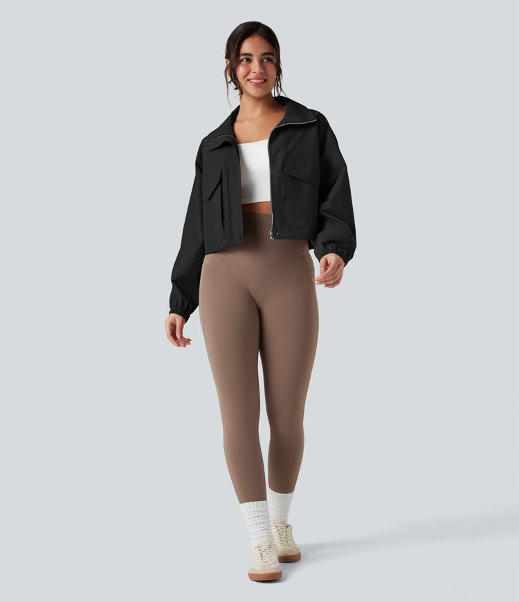 Durable Water Repellent Drawstring Casual Windbreaker Jacket with Pockets