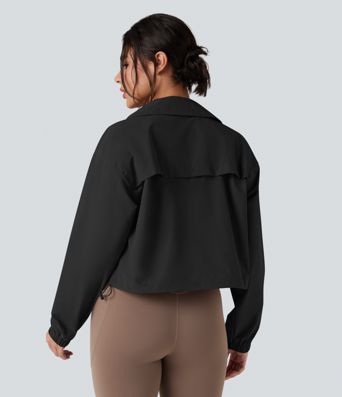 Durable Water Repellent Drawstring Casual Windbreaker Jacket with Pockets