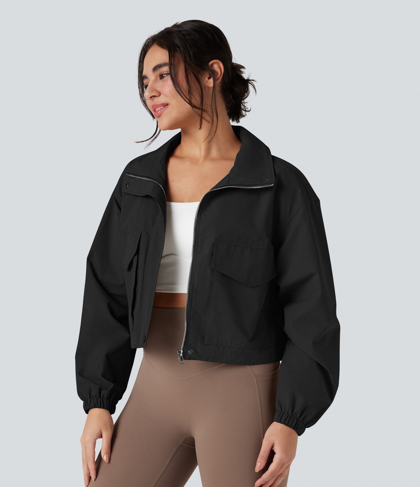 Durable Water Repellent Drawstring Casual Windbreaker Jacket with Pockets