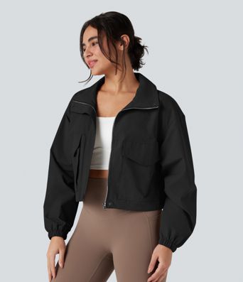 Durable Water Repellent Drawstring Casual Windbreaker Jacket with Pockets