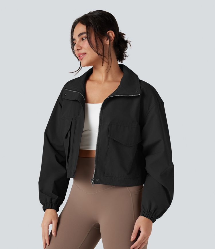 Durable Water Repellent Drawstring Casual Windbreaker Jacket with Pockets