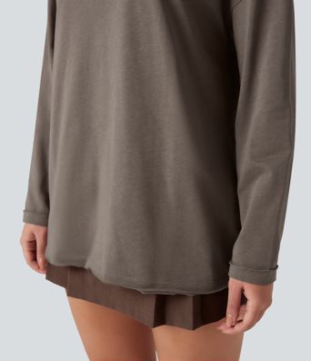 Round Neck Long Sleeve Oversized Casual Cotton T-Shirt