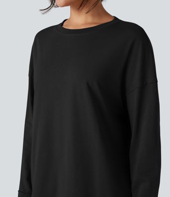 Round Neck Long Sleeve Oversized Casual Cotton T-Shirt