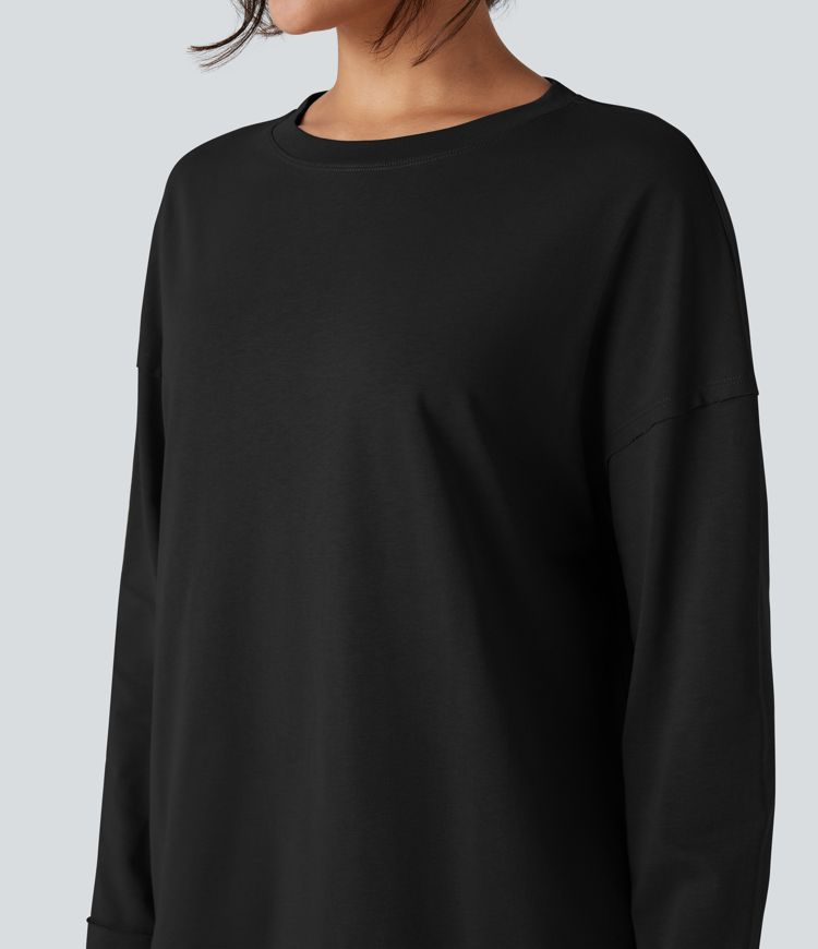 Round Neck Long Sleeve Oversized Casual Cotton T-Shirt