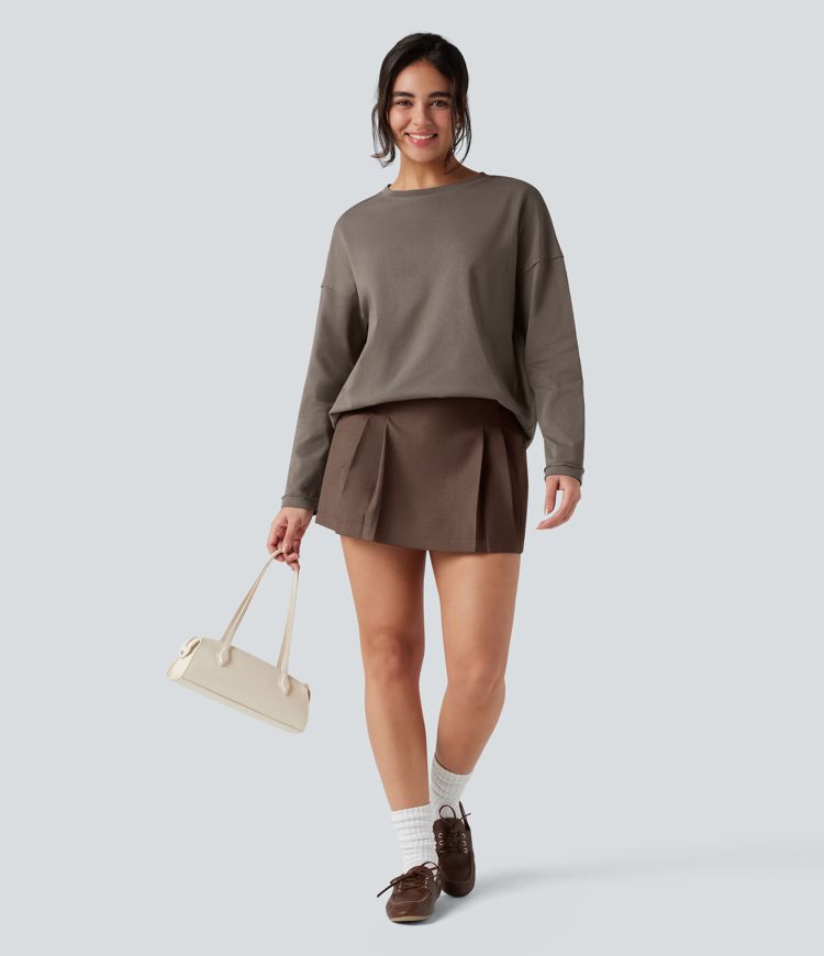 Round Neck Long Sleeve Oversized Casual Cotton T-Shirt