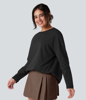 Round Neck Long Sleeve Oversized Casual Cotton T-Shirt