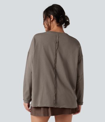 Round Neck Long Sleeve Oversized Casual Cotton T-Shirt