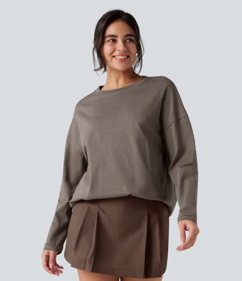 Round Neck Long Sleeve Oversized Casual Cotton T-Shirt