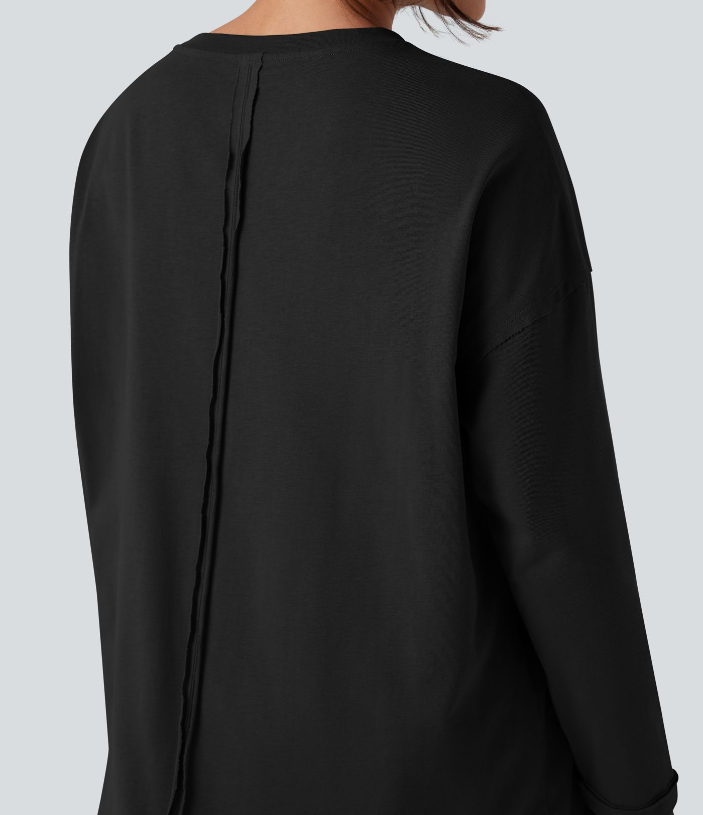 Round Neck Long Sleeve Oversized Casual Cotton T-Shirt