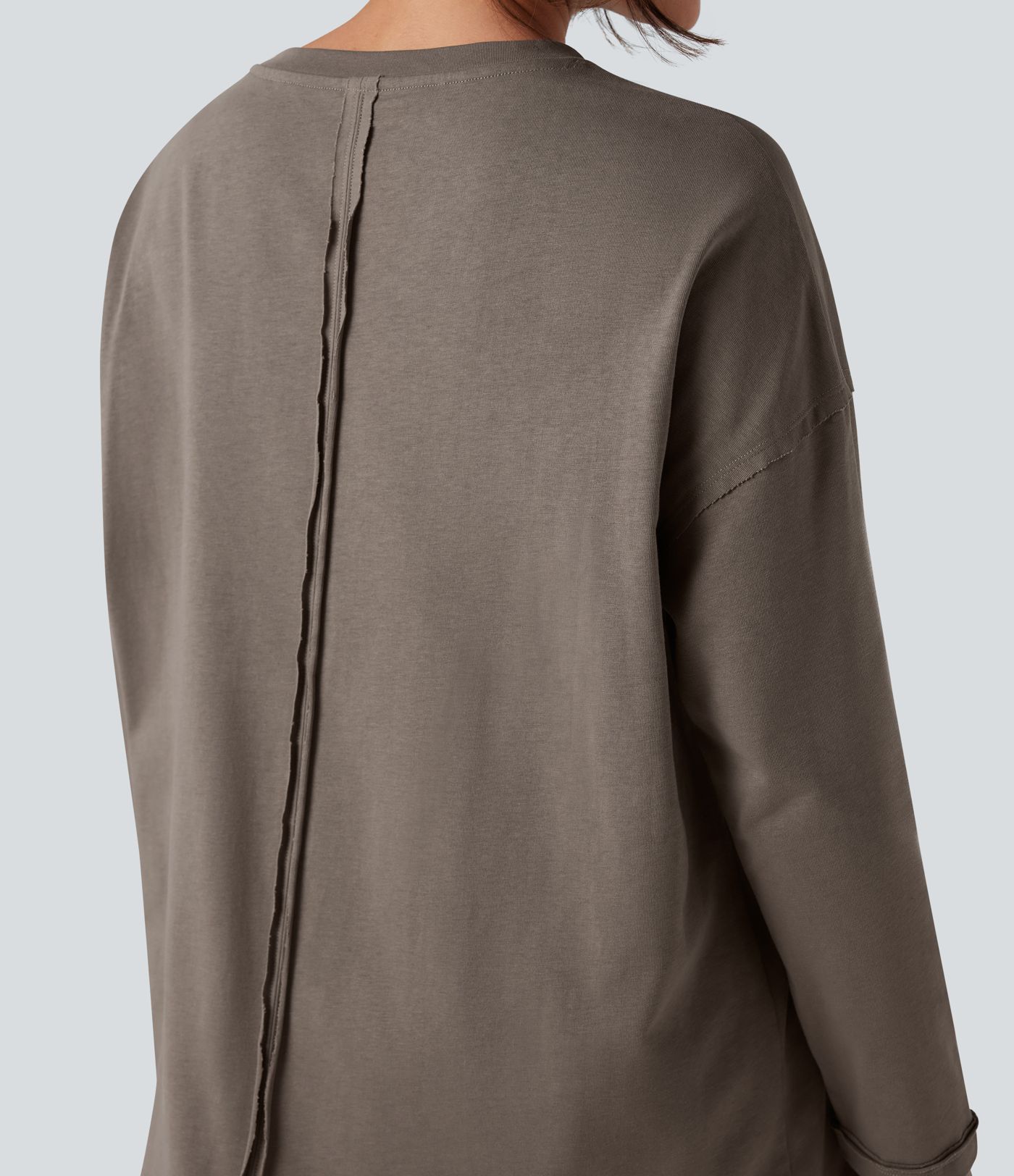 Round Neck Long Sleeve Oversized Casual Cotton T-Shirt