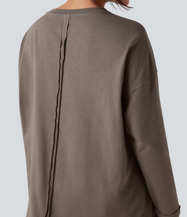 Round Neck Long Sleeve Oversized Casual Cotton T-Shirt